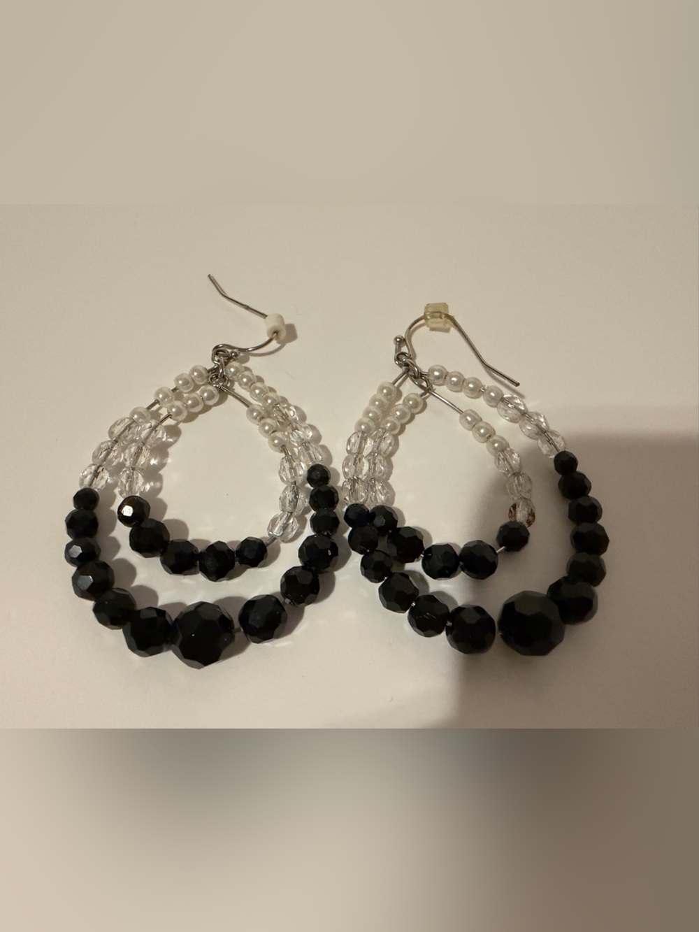 White House Black Market Black and Clear Multi-Strand Beaded Hoop Earrings